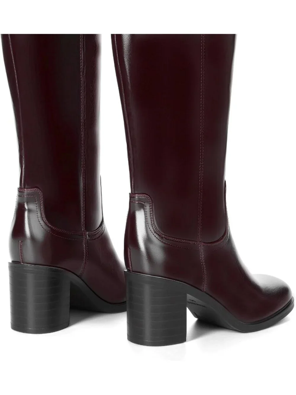 Women's Burgundy Chunky Block Heel Square Toe Faux Leather Long Knee High Boots